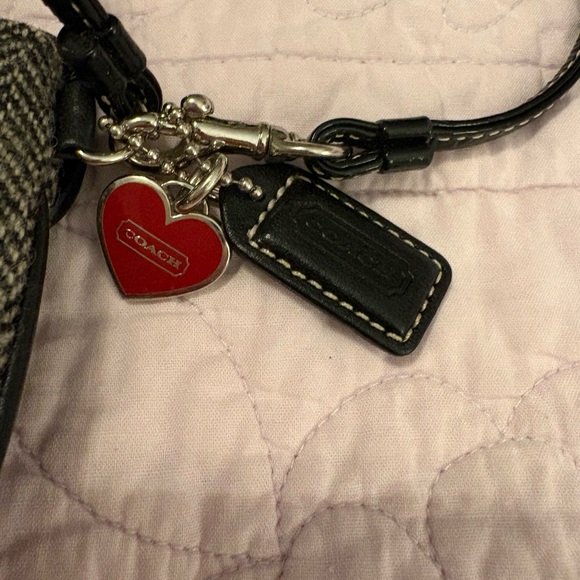 Coach Tweed Black and White with Red Heart Charm Bag - Picture 3 of 6